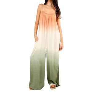 Women's Apricot / Olive Ombré Tie Strap Wide Leg Jumpsuit NWT